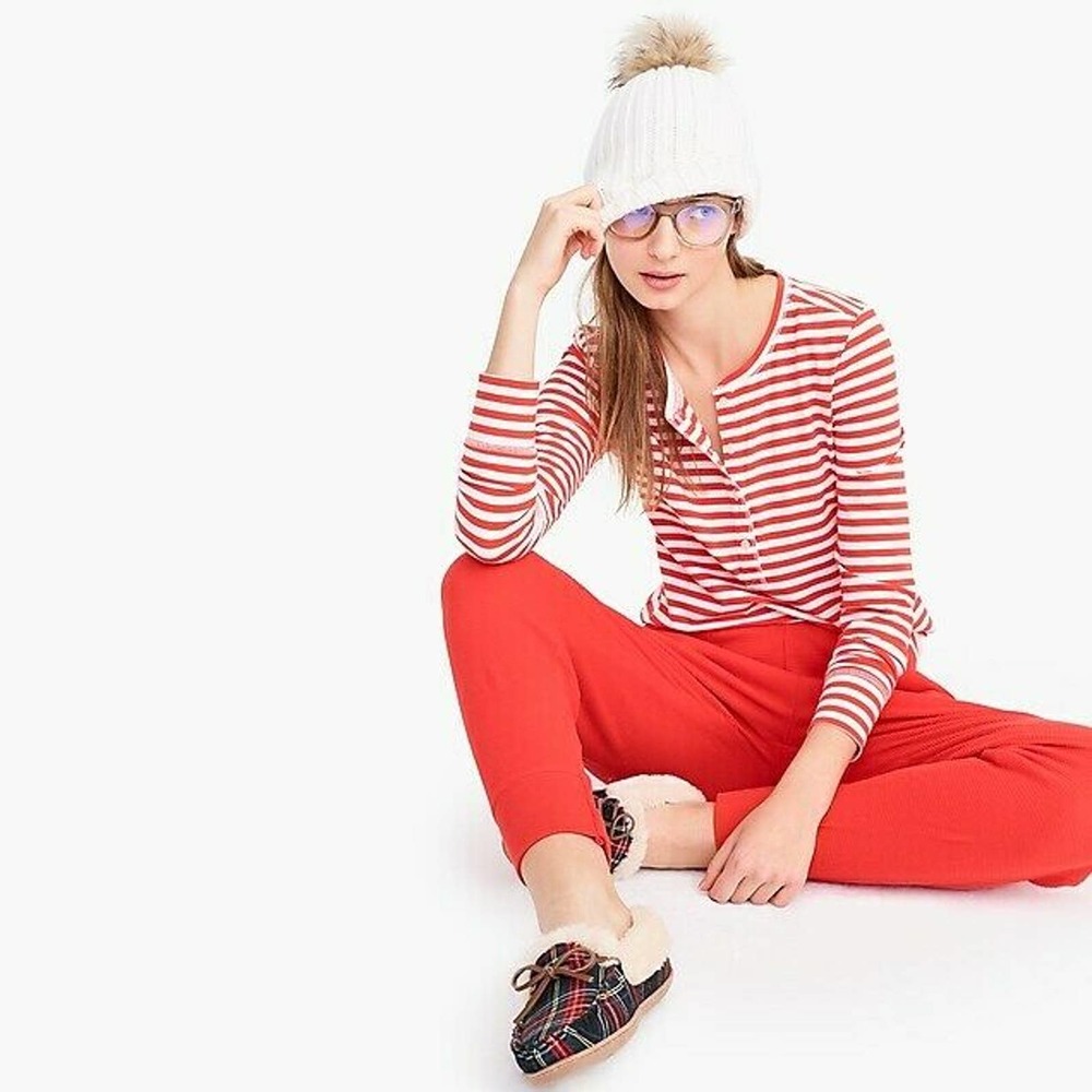 J. Crew Women's Red Striped Henley Pajama Top